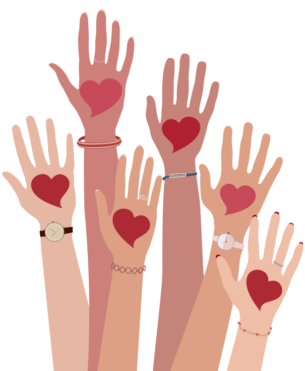 Hände mit Herzen symbolisieren Liebe und Gemeinschaft