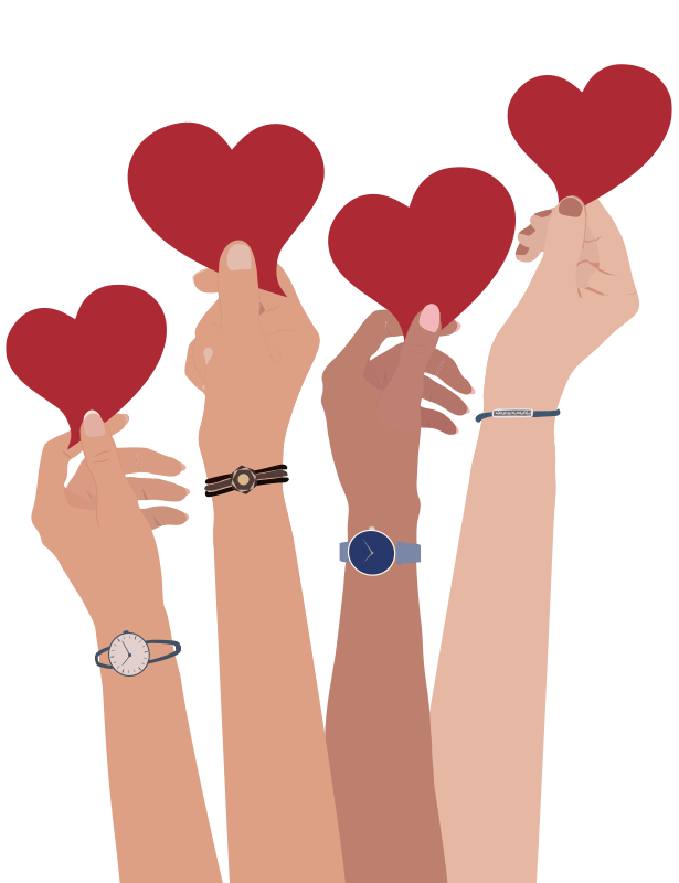 Hände halten rote Herzen hoch